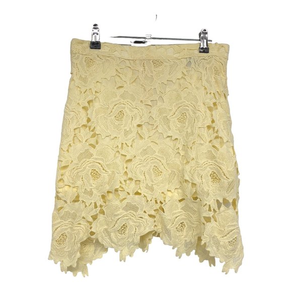 Topshop Pale Yellow Floral Lace Skirt Knee Length size 6 - Picture 16 of 16